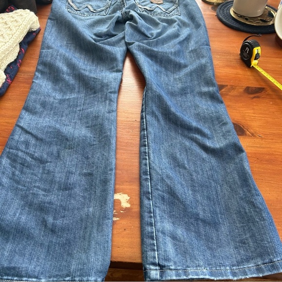 WRANGLER Medium Wash Pink Accents Womens Size 9/10 Low Rise Bootcut Jeans Cowboy - Picture 3 of 16